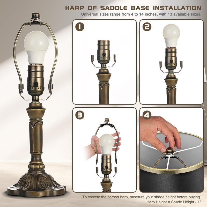GooChan Lamp Shade Harp, Antique Brass Lamp Harp Frame Lampshade Bracket, Detachable Shade Holder for Floor or Table Light (Bronze, 6-Inch) - Image 3
